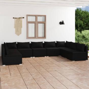 ARDEBO.de - 9-tlg. Garten-Lounge-Set mit Kissen Poly Rattan Schwarz