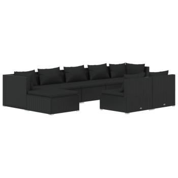 9-tlg. Garten-Lounge-Set mit Kissen Schwarz Poly Rattan