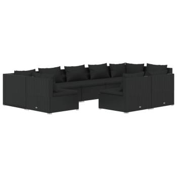 9-tlg. Garten-Lounge-Set mit Kissen Schwarz Poly Rattan