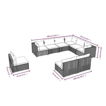 9-tlg. Garten-Lounge-Set mit Kissen Poly Rattan Schwarz