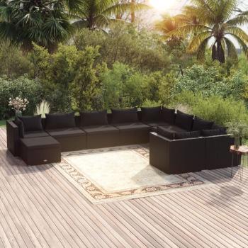 ARDEBO.de - 10-tlg. Garten-Lounge-Set mit Kissen Poly Rattan Schwarz