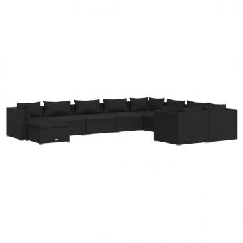 10-tlg. Garten-Lounge-Set mit Kissen Poly Rattan Schwarz