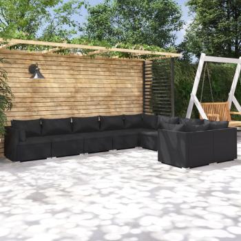 ARDEBO.de - 9-tlg. Garten-Lounge-Set mit Kissen Poly Rattan Schwarz