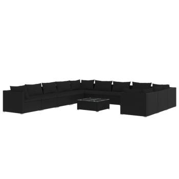 12-tlg. Garten-Lounge-Set mit Kissen Poly Rattan Schwarz