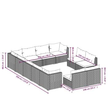 12-tlg. Garten-Lounge-Set mit Kissen Schwarz Poly Rattan
