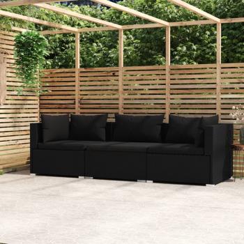 ARDEBO.de - 3-Sitzer-Sofa mit Kissen Schwarz Poly Rattan
