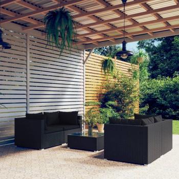 ARDEBO.de - 5-tlg. Garten-Lounge-Set mit Kissen Poly Rattan Schwarz