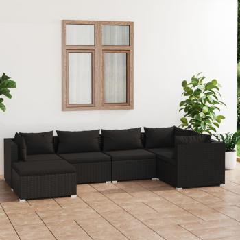 ARDEBO.de - 6-tlg. Garten-Lounge-Set mit Kissen Poly Rattan Schwarz