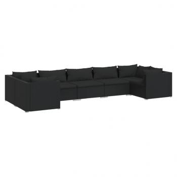 7-tlg. Garten-Lounge-Set mit Kissen Poly Rattan Schwarz
