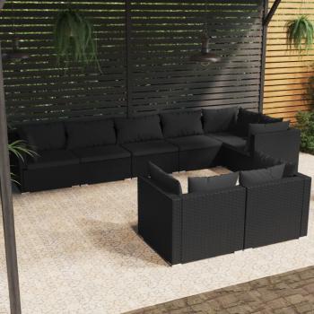 ARDEBO.de - 8-tlg. Garten-Lounge-Set mit Kissen Schwarz Poly Rattan