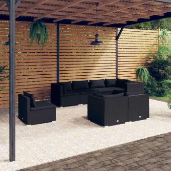 ARDEBO.de - 8-tlg. Garten-Lounge-Set mit Kissen Poly Rattan Schwarz