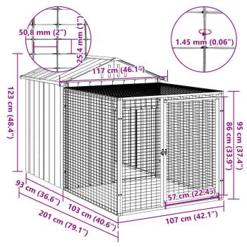 Hühnerkäfig mit Auslauf Hellgrau 117x201x123 cm Stahl Verzinkt