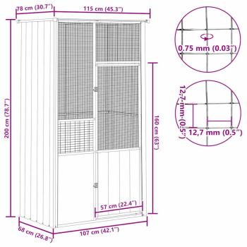 Voliere Grau 115x78x200 cm Verzinkter Stahl