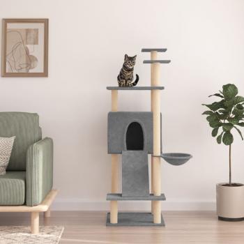 ARDEBO.de - Kratzbaum mit Sisal-Kratzsäulen Hellgrau 153 cm