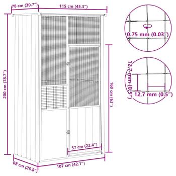 Voliere Anthrazit 115x78x200 cm Verzinkter Stahl