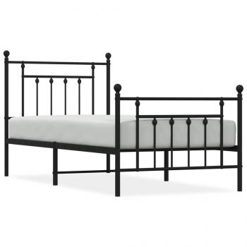 Bettgestell mit Kopf- und Fußteil Metall Schwarz 90x190 cm