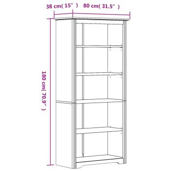 Bücherregal BODO Grau 80x38x180 cm Massivholz Kiefer 5 Fächer