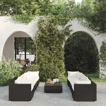 ARDEBO.de - 9-tlg. Garten-Lounge-Set mit Kissen Poly Rattan Schwarz