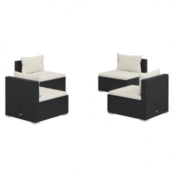 4-tlg. Garten-Lounge-Set mit Auflagen Poly Rattan Schwarz