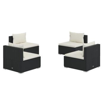4-tlg. Garten-Lounge-Set mit Auflagen Poly Rattan Schwarz