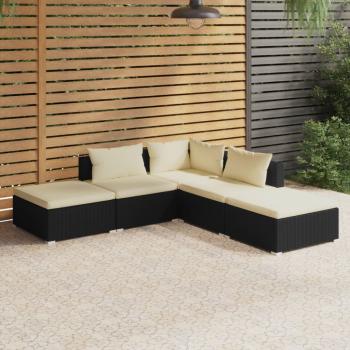 ARDEBO.de - 5-tlg. Garten-Lounge-Set mit Kissen Poly Rattan Schwarz