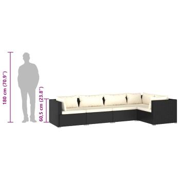 5-tlg. Garten-Lounge-Set mit Kissen Poly Rattan Schwarz