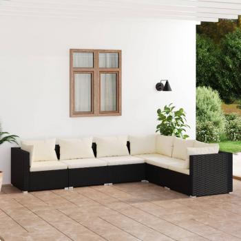 ARDEBO.de - 6-tlg. Garten-Lounge-Set mit Kissen Poly Rattan Schwarz