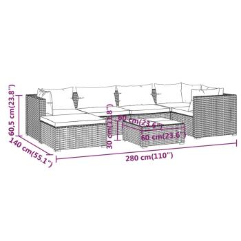 7-tlg. Garten-Lounge-Set mit Kissen Poly Rattan Schwarz