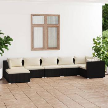 ARDEBO.de - 7-tlg. Garten-Lounge-Set mit Kissen Poly Rattan Schwarz