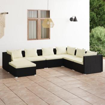 ARDEBO.de - 7-tlg. Garten-Lounge-Set mit Kissen Poly Rattan Schwarz