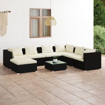 ARDEBO.de - 8-tlg. Garten-Lounge-Set mit Kissen Poly Rattan Schwarz