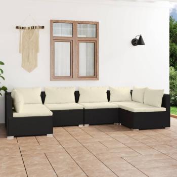 ARDEBO.de - 6-tlg. Garten-Lounge-Set mit Kissen Poly Rattan Schwarz