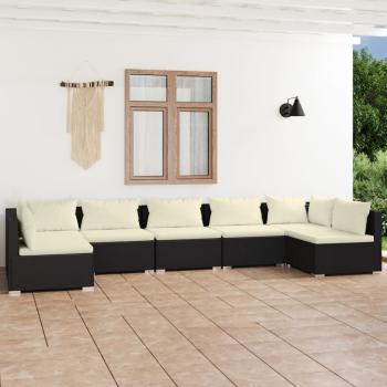 ARDEBO.de - 7-tlg. Garten-Lounge-Set mit Kissen Poly Rattan Schwarz
