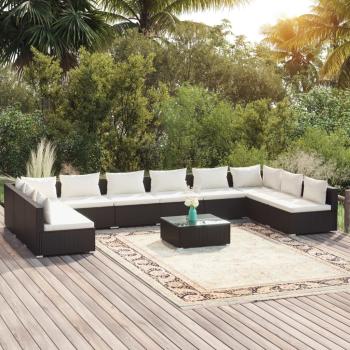 ARDEBO.de - 11-tlg. Garten-Lounge-Set mit Kissen Poly Rattan Schwarz