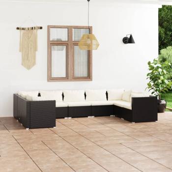 ARDEBO.de - 9-tlg. Garten-Lounge-Set mit Kissen Poly Rattan Schwarz
