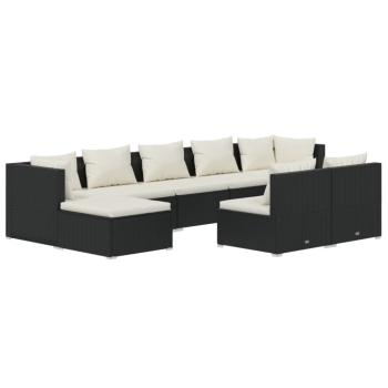 9-tlg. Garten-Lounge-Set mit Kissen Schwarz Poly Rattan
