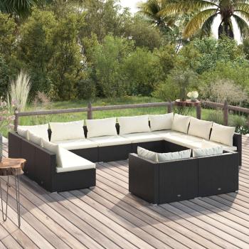 ARDEBO.de - 11-tlg. Garten-Lounge-Set mit Kissen Schwarz Poly Rattan