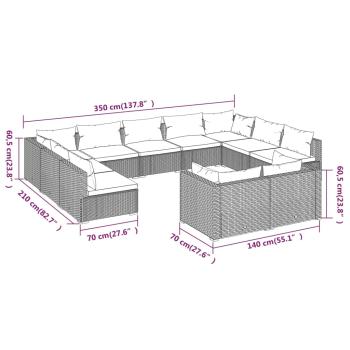 11-tlg. Garten-Lounge-Set mit Kissen Schwarz Poly Rattan