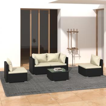 ARDEBO.de - 5-tlg. Garten-Lounge-Set mit Kissen Poly Rattan Schwarz