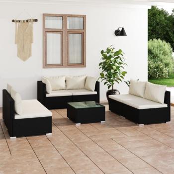 ARDEBO.de - 7-tlg. Garten-Lounge-Set mit Kissen Poly Rattan Schwarz