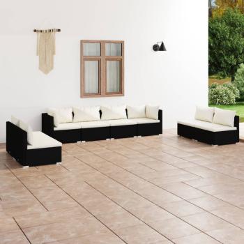 ARDEBO.de - 8-tlg. Garten-Lounge-Set mit Kissen Poly Rattan Schwarz