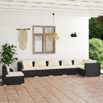 ARDEBO.de - 7-tlg. Garten-Lounge-Set mit Kissen Poly Rattan Schwarz