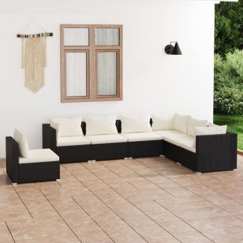 ARDEBO.de - 7-tlg. Garten-Lounge-Set mit Kissen Poly Rattan Schwarz
