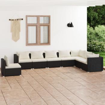 ARDEBO.de - 8-tlg. Garten-Lounge-Set mit Kissen Poly Rattan Schwarz