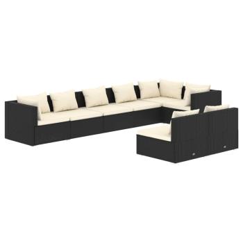 8-tlg. Garten-Lounge-Set mit Kissen Schwarz Poly Rattan