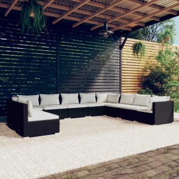 ARDEBO.de - 10-tlg. Garten-Lounge-Set mit Kissen Schwarz Poly Rattan