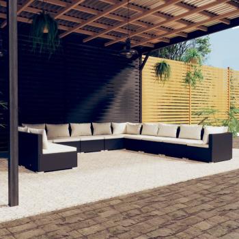 ARDEBO.de - 11-tlg. Garten-Lounge-Set mit Kissen Schwarz Poly Rattan
