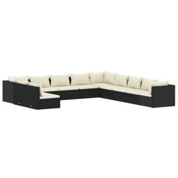 11-tlg. Garten-Lounge-Set mit Kissen Schwarz Poly Rattan