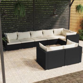 ARDEBO.de - 8-tlg. Garten-Lounge-Set mit Kissen Schwarz Poly Rattan