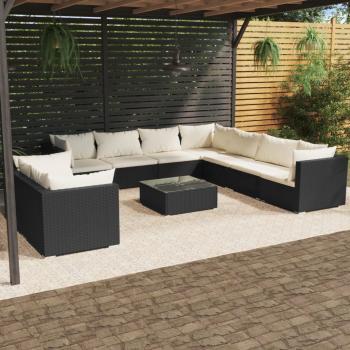 ARDEBO.de - 10-tlg. Garten-Lounge-Set mit Kissen Schwarz Poly Rattan